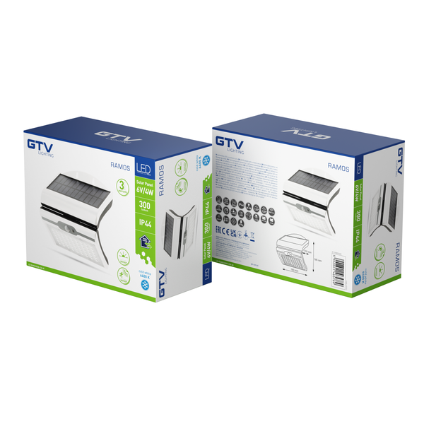 LED facade luminaire on solar battery RAMOS, motion/twilight sensor, 300 lm, 3.7V, 1800 mAh, IP44, 6400K, white image 2