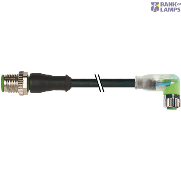 M12 male 0° / M8 female 90° A-cod. LED PVC 4x0.25 bk UL/CSA 1.5m image 1