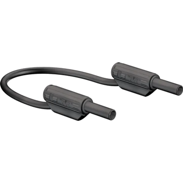 Measuring lead with (2 mm plug, spring-loaded, straight) to (2 mm plug, spring-loaded, straight), 300 mm, black, PVC, 0.5 mm², CAT II, 65.9179-03021 image 1