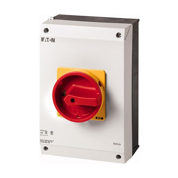 P3-63/I4/SVB/HI11-NA Main switch, P3, 63 A, surface mounting, 3 pole, 1 N/O, 1 N/C, Emergency switching off function, With red rotary handle and yellow locking ring, UL/CS image 6