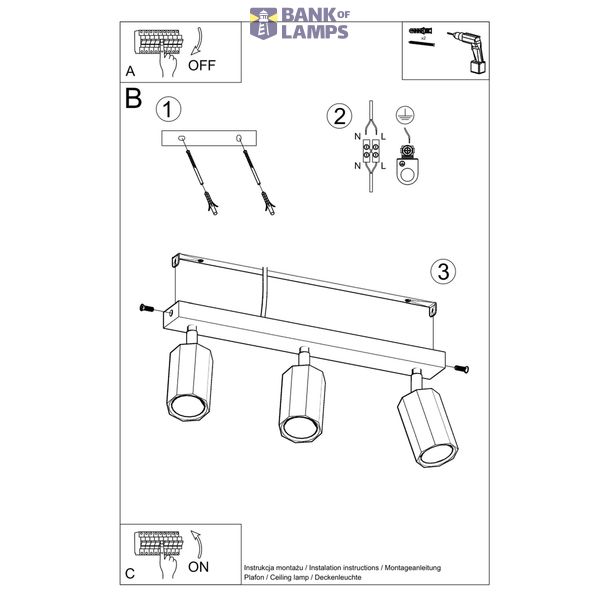 CEILING LAMP ZEKE 3 OAK GU10 3X40W IP20 image 8