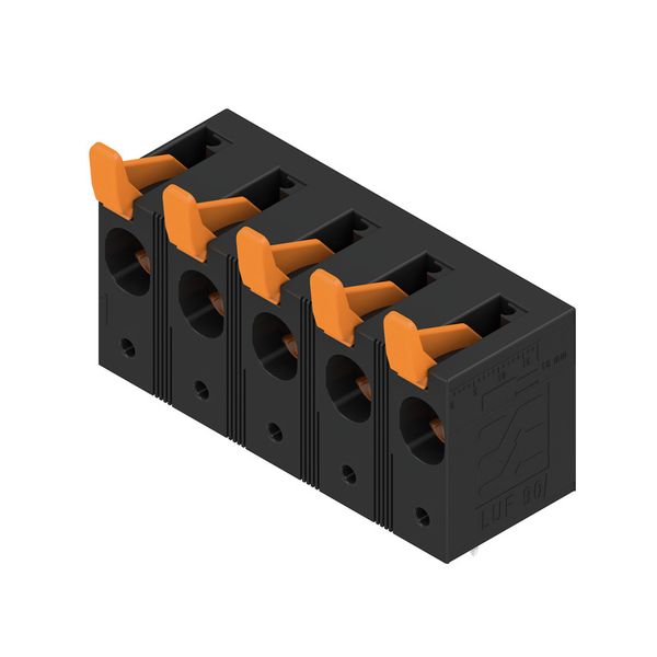 Printed circuit board terminals, 15.00 mm, Number of poles: 5, 90°, Solder pin length (l): 5 mm, black, PUSH IN with actuator, Clamping range, max. : 16 mm², Box image 2