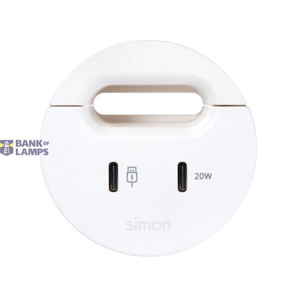 Furniture USB-C ports with docking station including 1x HDMI + LAN + 3x USB Type A and grommet (cable outlet), Simon 400 Flash 60, IP20, white, Mount. dimen.: Ø54mm image 1