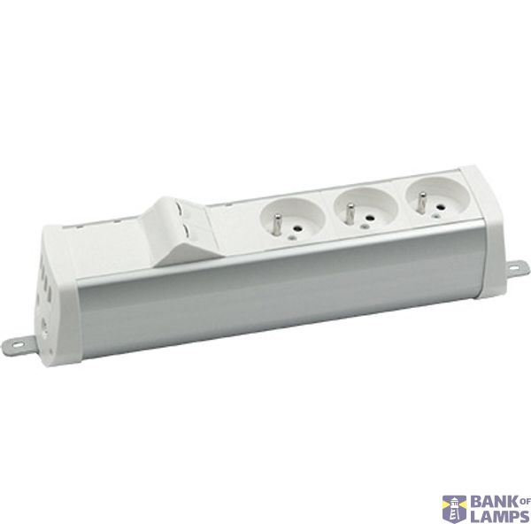 Expanded power strip set: 3x250V type E + 2xRJ45 plate with Keystone mounting., Wieland quick connector, white image 1