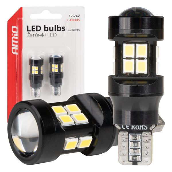 LED bulbs CANBUS T15 W16W 15SMD 2835 White 12V 24V AMIO-04245 image 1