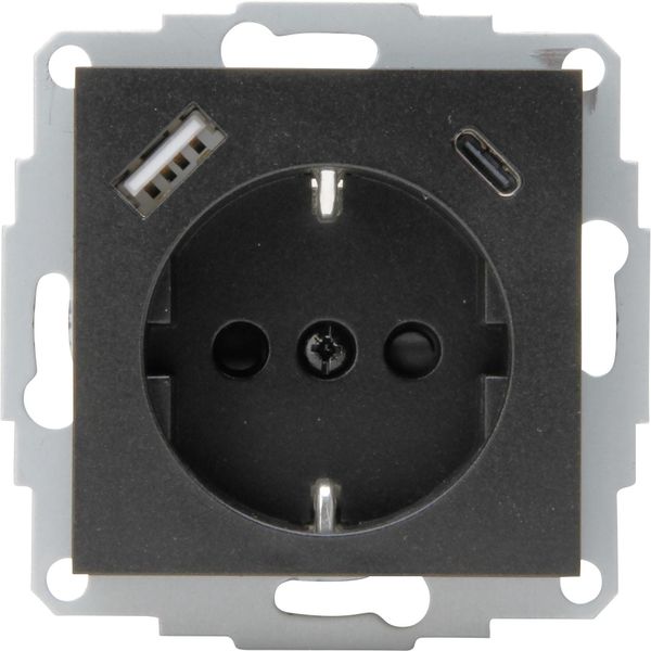 Socket outlet, 1-fold, 2xUSB A/C HK07 anthracite image 1