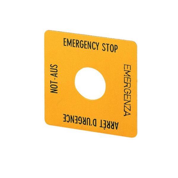 SQT1 Emergency-Stop label, Yellow, black lettering, square 50 x 50 mm, de, en, fr, it, Front dimensions 25 — 25 mm image 3