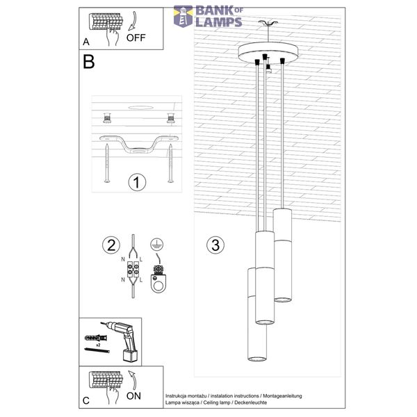 HANGING LAMP BORGIO 3P BLACK GU10 3X40W IP20 image 4