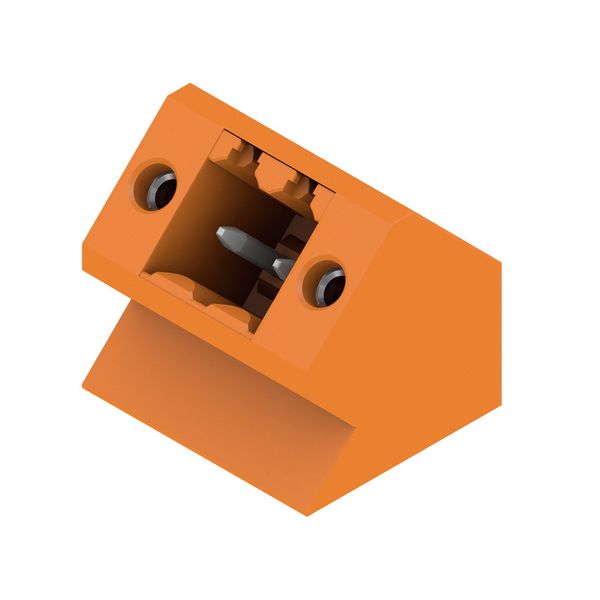 PCB plug-in connector, male header, Flange, THT solder connection, 3.50 mm, Number of poles: 2, 135°, Solder pin length (l): 3.2 mm, tinned, orange, Box image 2
