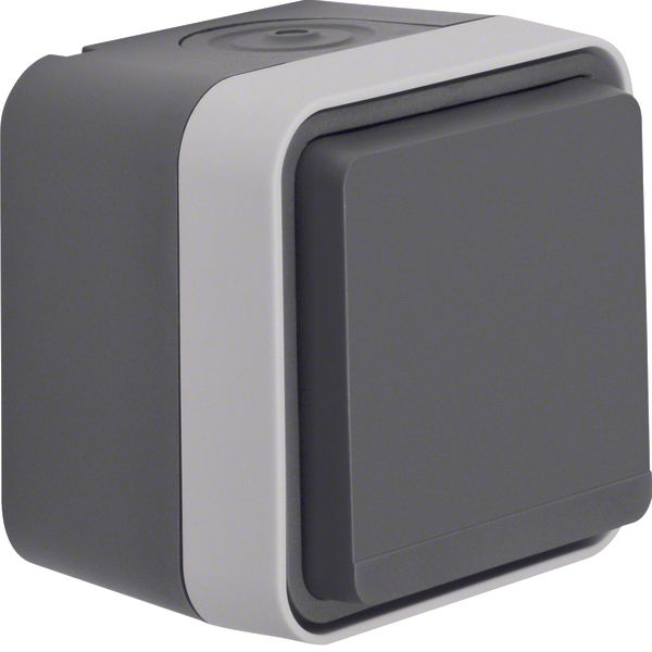 SCHUKO soc.out. hinged cover surf.-mtd, enhncd contact prot., W.1, gre image 1