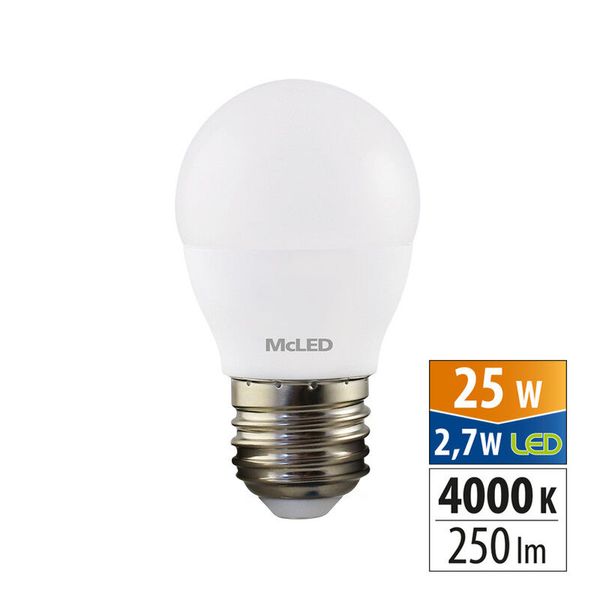 LED drop bulb 2.7W, E27, 4000K, CRI80, vit. angle 200°, 360° 250lm image 1