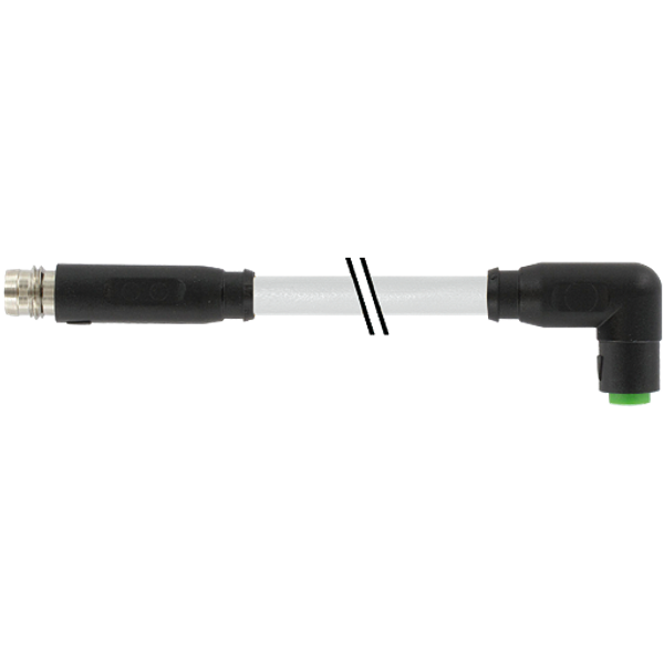 M8 male 0° / M8 female 90° A-cod. snap-in PUR 3x0.25 gy +drag ch. 0.3m image 1