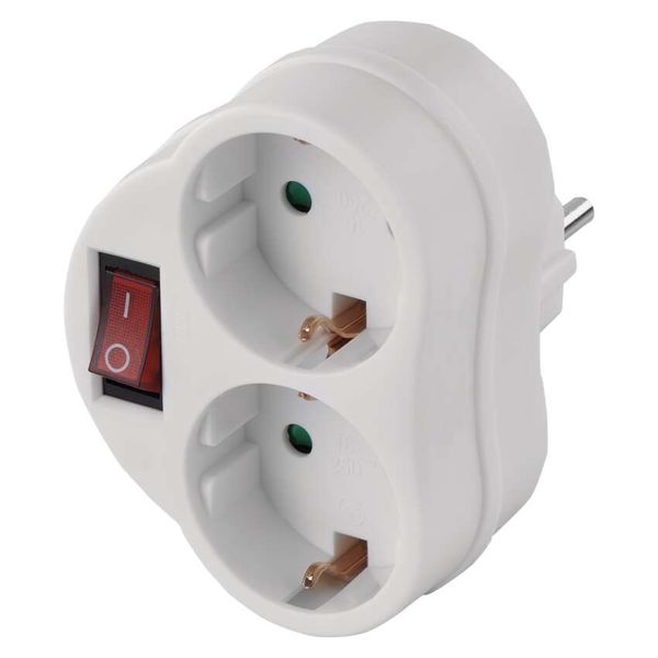 Multiple Socket SCHUKO 2× round with switch, white image 1