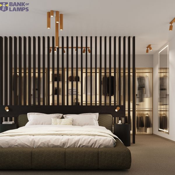 CYLINDRICAL CEILING LAMP 40 CM GOLD CARBON VERTICAL PATTERN GU10 image 6