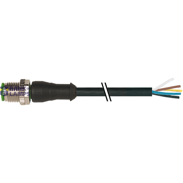 M12 male 0° A-cod. with cable PUR 5x0.34 bk UL/CSA+robot+drag ch. 15m image 1