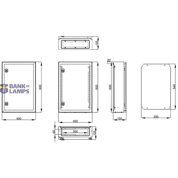 Wall-mounted enclosure 1 door IP65 H=600 W=400 D=155 mm image 2