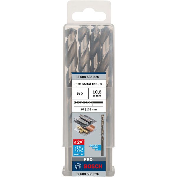Metal drill bits HSS-G, DIN 338 10,6 x 87 x 133 mm 5 pcs. image 1