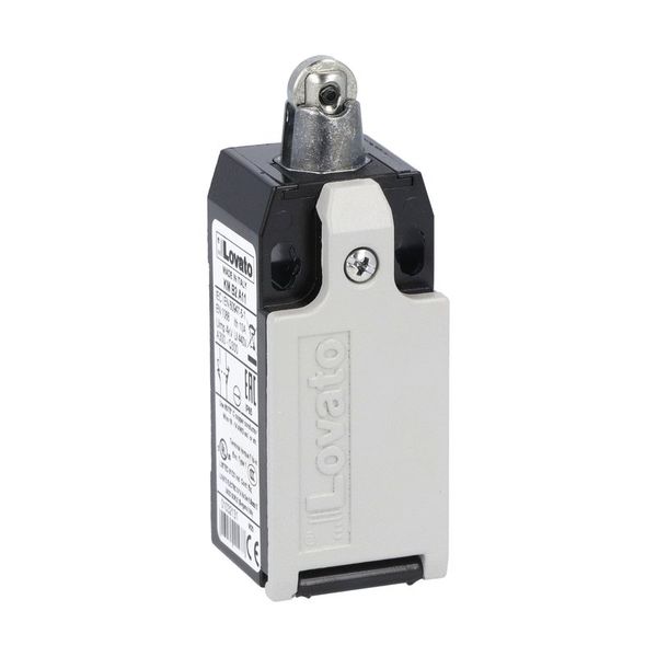 Limit switch, K series, top roller push plunger, 1 bottom cable entry. Dimensions to EN 50047, metal body, contacts 2NO+1NC slow action. Metal roller image 1