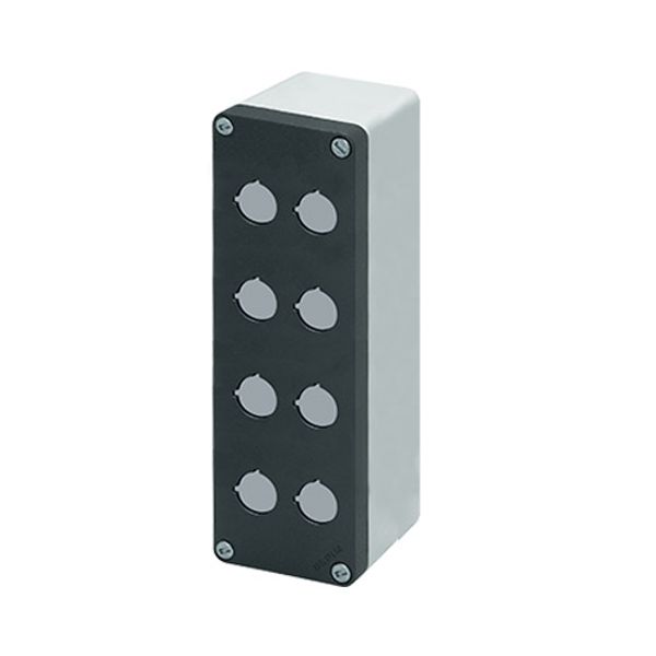 Aluminium push-button enclosure M10 85x260x85, 8 holes Ø 22, without cable entry image 1