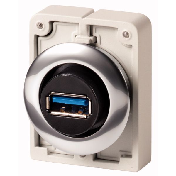 M30C-FUSB Bulkhead interface, with permanently connected USB 3.0 Type A plug, Metal bezel image 1