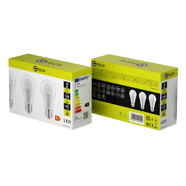 G-TECH LED Bulb E27, A60, 12 W, 1160 lm, 3000K, AC220-240V, 200°, package of 3 pcs image 3