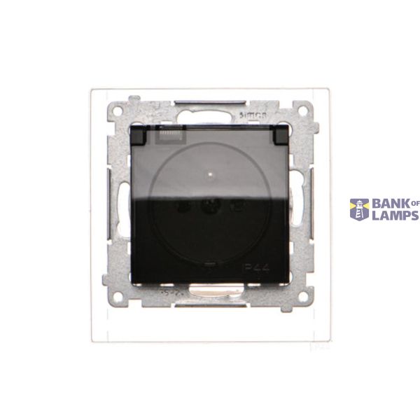 IP44 single socket outlet - with Premium frame seal - transparent flap, (module), 16A, 250V, Screw, black matt image 1