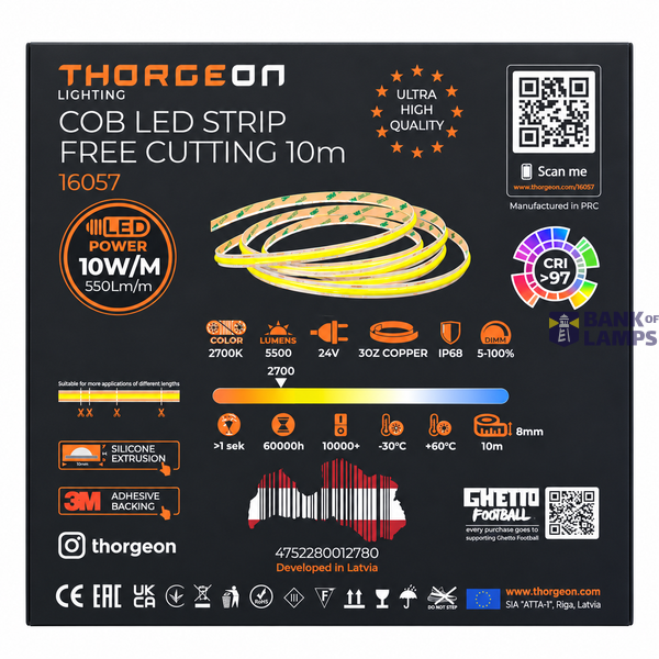 COB LED Strip Free Cut 10W/m 24V IP68 2700K 550Lm/m 10mx8mm CRI95 image 2