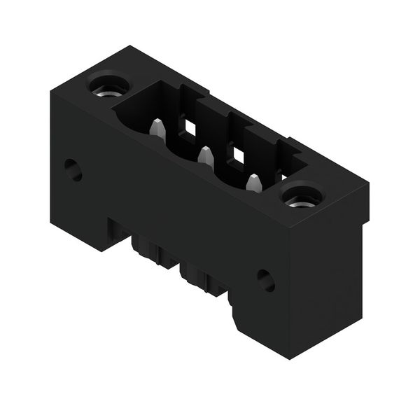 PCB plug-in connector, male header, Flange, THT/THR solder connection, 5.08 mm, Number of poles: 3, 180°, Solder pin length (l): 3.2 mm, tinned, black, Box image 1