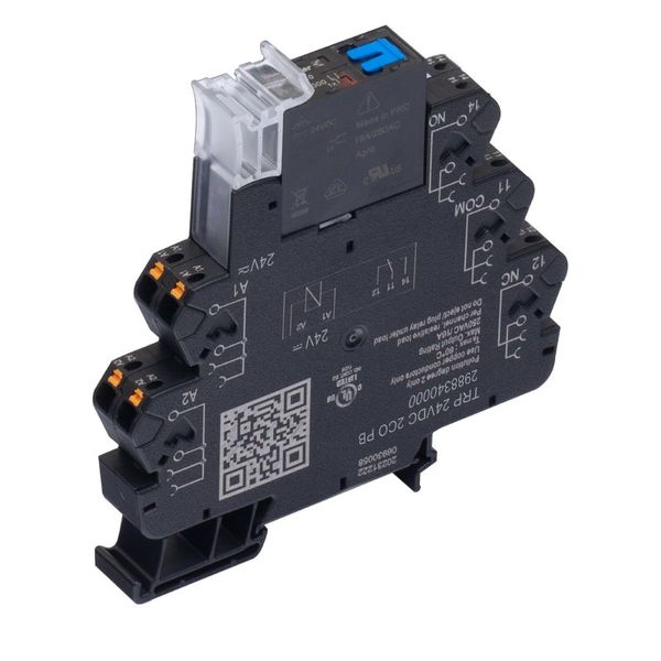 TERMSERIES, Relay module, Number of contacts: 2,  CO contact AgNi, Rated control voltage: 24 V DC ±20 %, Continuous current: 8 A, PUSH IN, Test button available: Yes image 1