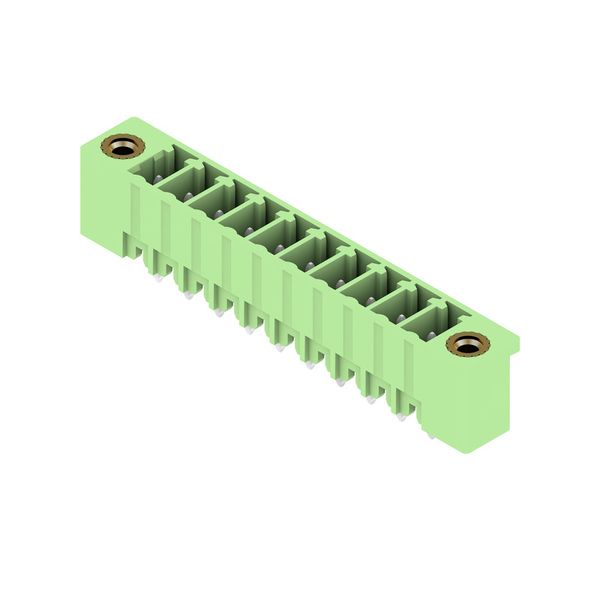 PCB plug-in connector, male header, Flange, THT solder connection, 3.81 mm, Number of poles: 10, 180°, Solder pin length (l): 3.2 mm, tinned, Pale green, Box image 2