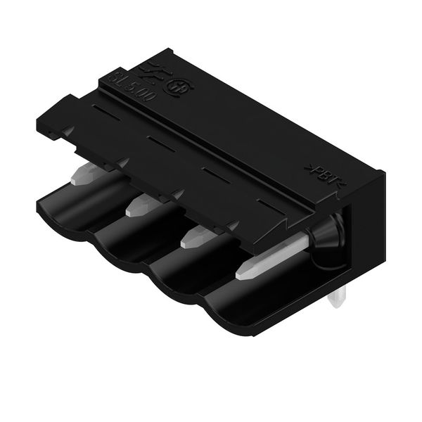 PCB plug-in connector, male header, open side, THT solder connection, 5.00 mm, Number of poles: 4, 90°, Solder pin length (l): 3.2 mm, tinned, black, Box image 2