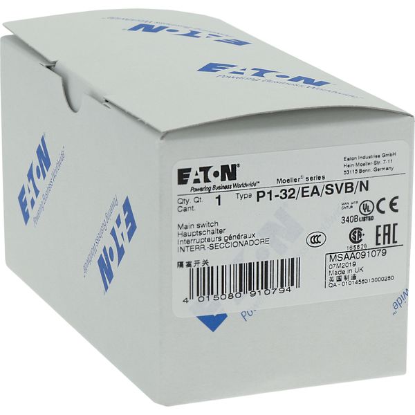 P1-32/EA/SVB/N Main switch, P1, 32 A, flush mounting, 3 pole + N, Emergency switching off function, With red rotary handle and yellow locking ring, Lockable in the 0 image 25