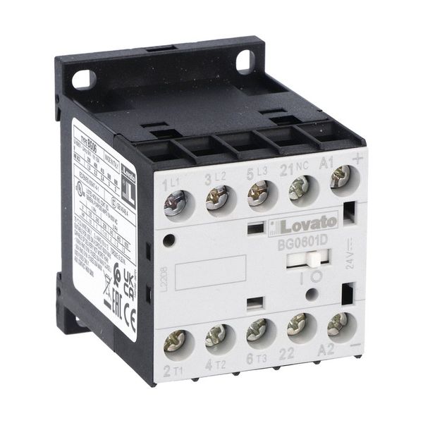 Three-pole contactor, IEC operating current Ie (AC3) = 6A, DC coil, 60VDC, 1NC auxiliary contact image 1