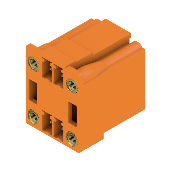PCB plug-in connector, male header, Flange, THT solder connection, 3.81 mm, Number of poles: 4, 90°, Solder pin length (l): 3.2 mm, tinned, orange, Box image 2