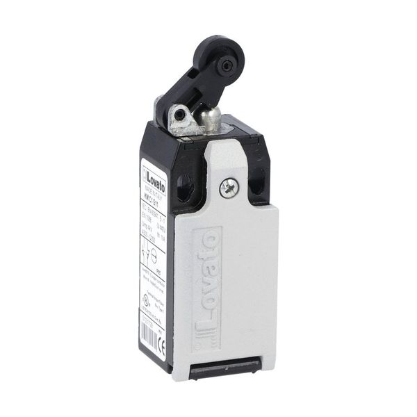 Limit switch, K series, roller centre push lever, 1 bottom cable entry. Dimensions to EN 50047, metal body, contacts 1NO+2NC slow action. Plastic roller image 1