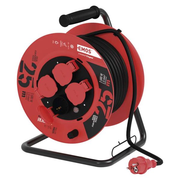 Rubber Extension Cord Reel – 4 sockets, 25m, 1,5mm2 image 1