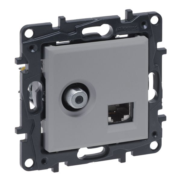 TV F-type star + RJ45 socket Niloé Step category 6 UTP aluminium image 1