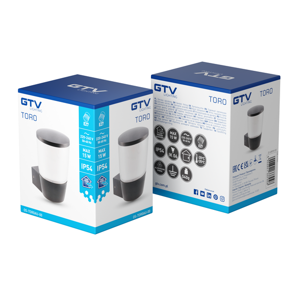 Facade luminaire TORO, E27, max. 15 W, IP54, black image 2