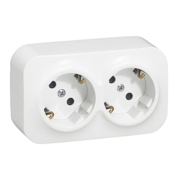 2X2P+E SCHUKO SOCKET WITH SHUTTERS WHITE image 1