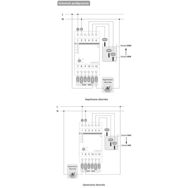 Two-state rainwater level control relay with probe sensitivity adjustment PZ-829RC-WD image 1