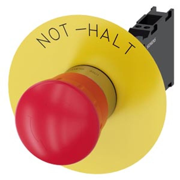 EMERGENCY STOP mushroom-type actuator, 22 mm, round, metal, shiny, red, 40 mm, positive latching, according image 1