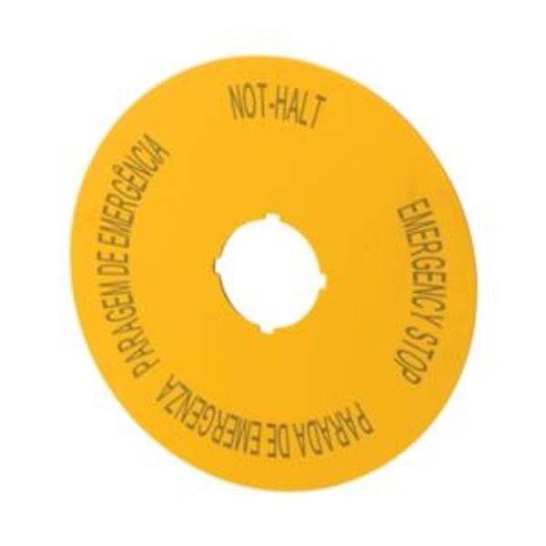M22-XAK12 Label, emergency stop, D=90mm, yellow, DE, EN, ES, PT image 2