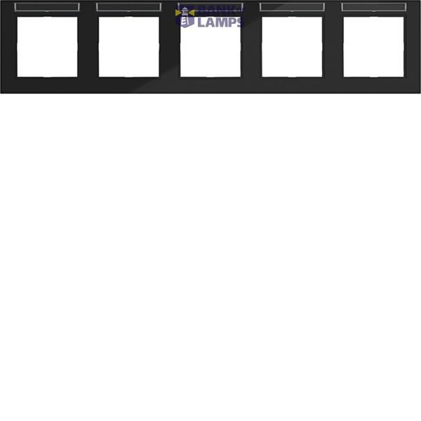 Cover frame 5-way horizontal, text field, A.1, night black glossy image 1