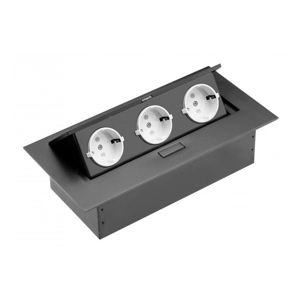 Furniture socket, 3xSHUKO, cable 1.5 m, black image 1