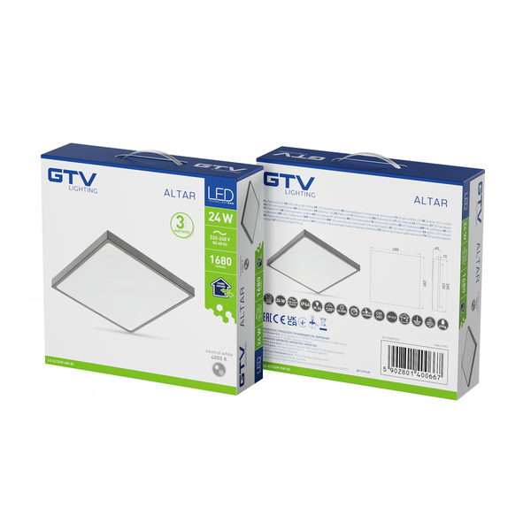 LED luminaire ALTAR, 24 W, 1680 lm, 4000K, AC180-250V, PF>0.5, IP44, 295x295 mm, gray image 2