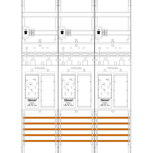 Counter panel ER36DS-16-HSS, 3-field, H=1050mm, 3-eHZ 16mm², with DS, 3 HSS, 3 Res. (ER36DS-16-HSS) image 1