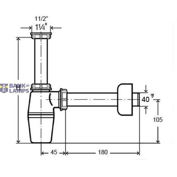 Bottle trap without outlet 11/4"x40, white image 2