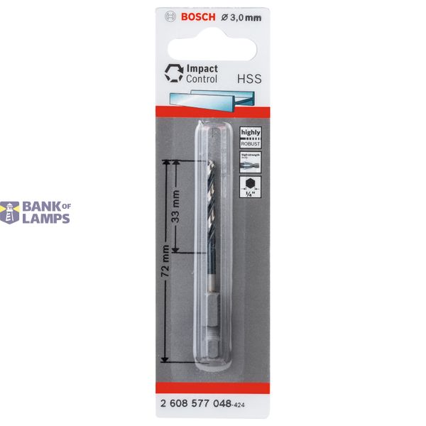 HSS Hex-Shank Twist Drill Bit 3.0mm 3 x 33 x 72 mm 1 pcs. image 2