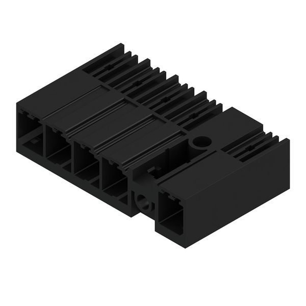 PCB plug-in connector, male header, closed side, Middle flange, THT solder connection, 7.62 mm, Number of poles: 5, 90°, Solder pin length (l): 3.5 mm, tinned, black, Box image 2