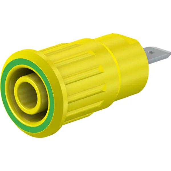 4 mm socket, flat plug connection, mounting Ø 12.2 mm, CAT III, yellow/green, 49.7079-20 image 1